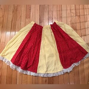 Red floral and Yellow Women's Square Dance Skirt with Lace Trim Prarie